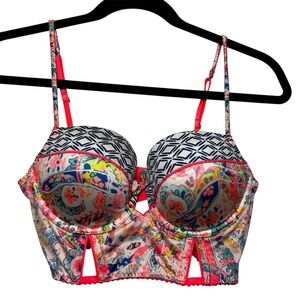 $85 Victorias Secret Very Sexy Balconet Coral Print Longline Bustier Bra 34C